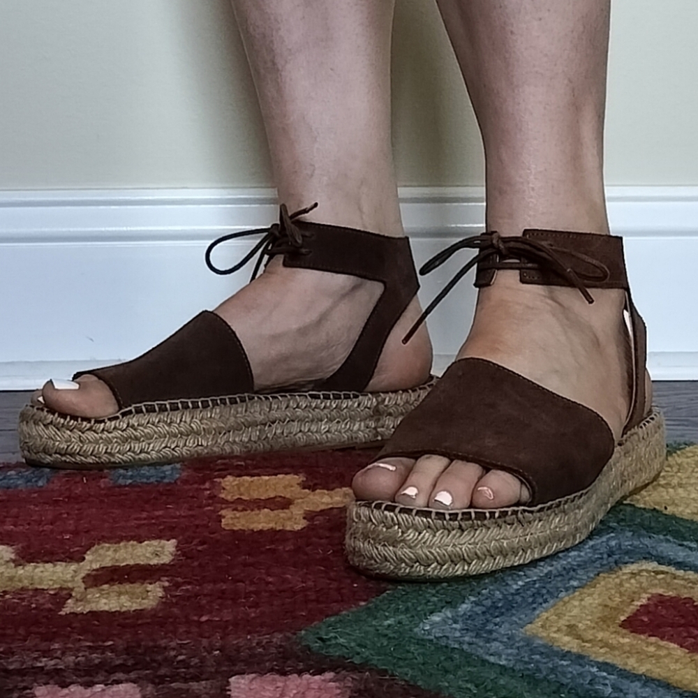 Andre Assous Brown Suede Platform Espadrille Ankle Strap Sandals 40 9.5